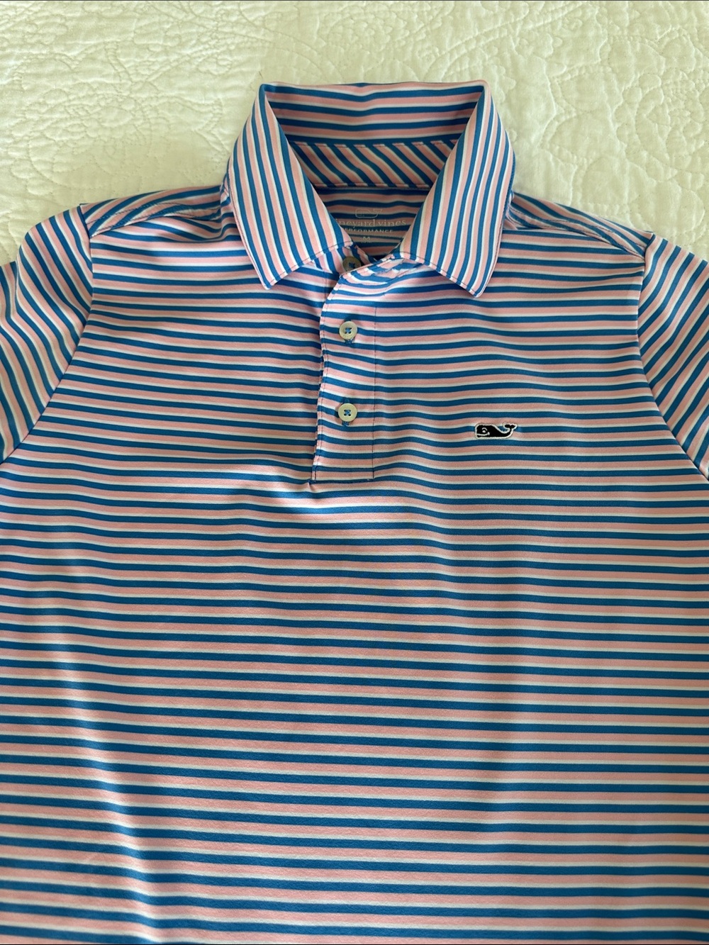 Vineyard Vines Blue & Pink Striped Performance Boys Golf Polo M 12-14